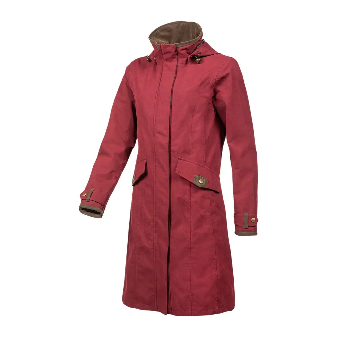 Red hooded raincoat with pockets, perfect for country clothing, Baleno Chelsea coat offers