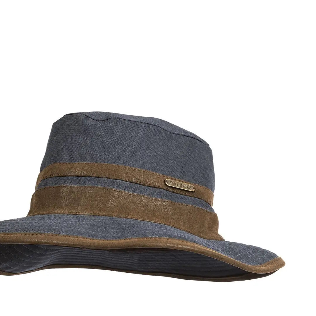 Wide-brimmed Baleno Edith Waterproof Hat with brown band and blue-gray fabric