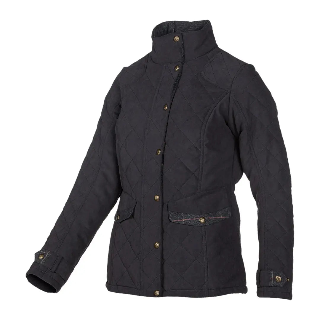 Black quilted jacket with high collar and button closure from Baleno Halifax Ladies