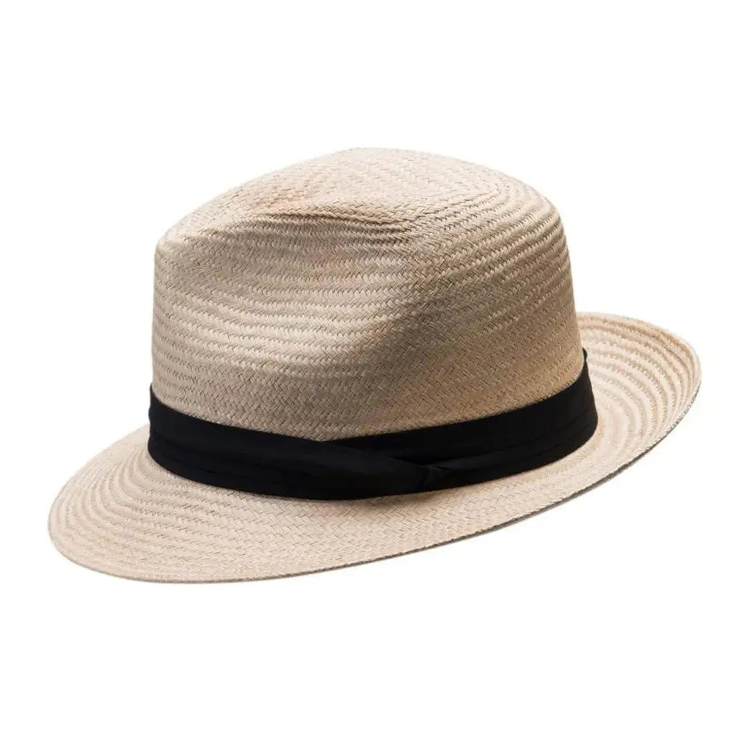 Beige Straw Fedora Hat With Black Band - Barmah Fine Raffia Trilby Hat, Economical Panama Style