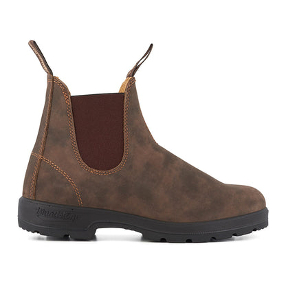 Brown leather Chelsea boots by Blundstone, offering legendary comfort in rustic brown