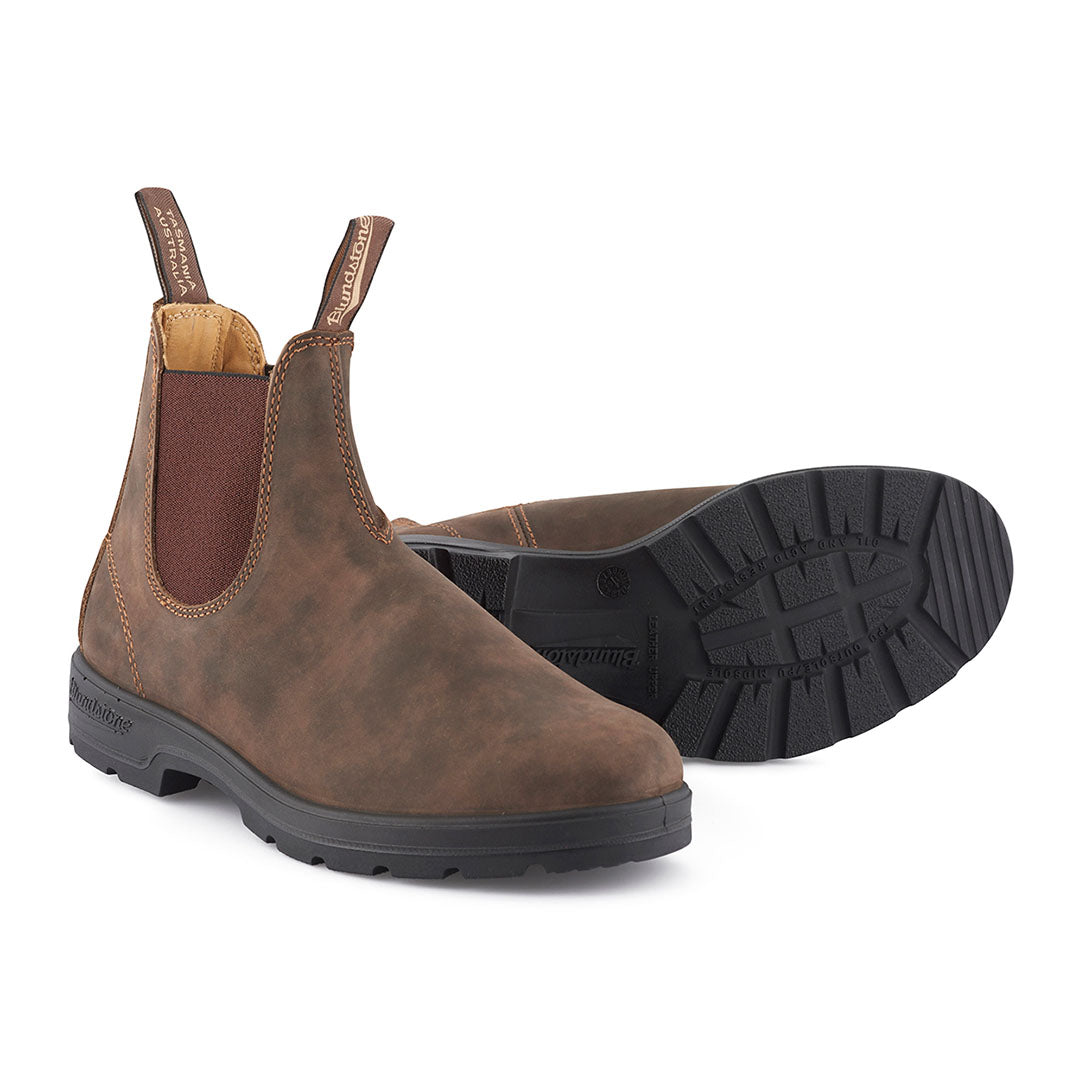 Brown leather Chelsea boots in rustic brown offering legendary comfort from Blundstone 585