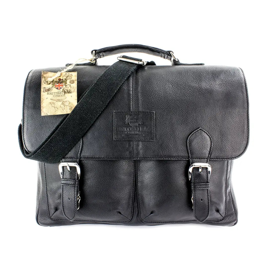 Stylish British Bag Co. Black Pebble Grain Leather Briefcase from the Lyndon Collection