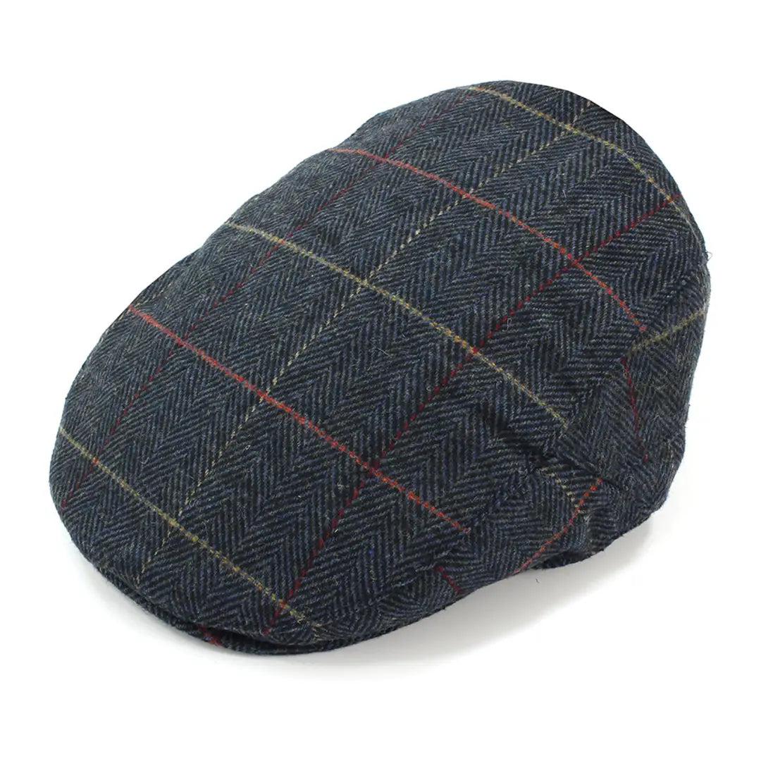 Stylish British Bag Co. Herringbone Check Flat Cap in dark plaid wool for country clothing