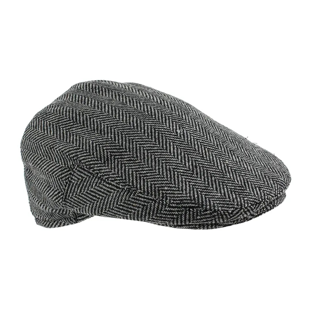 Flat cap with gray and black herringbone pattern from British Bag Co, perfect for style