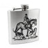 Stainless steel hip flask with engraved hunting scene for country clothing enthusiasts