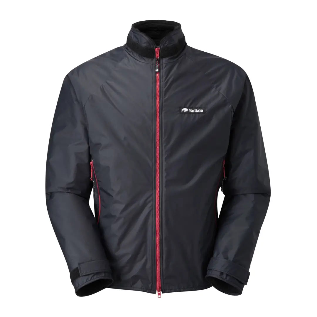 Dark gray Buffalo Belay Jacket with red zipper, perfect for mountain rescue teams