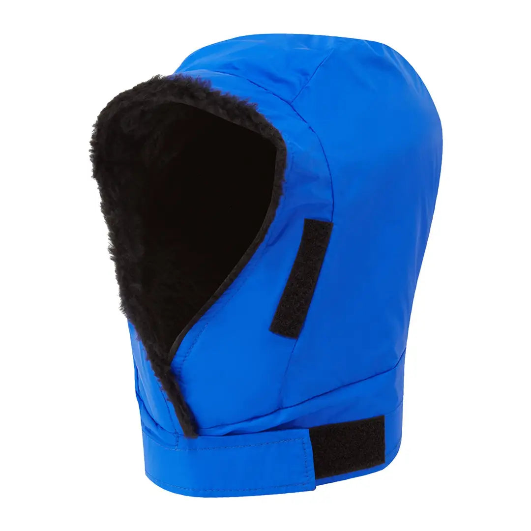 Bright blue Buffalo DP Hood with black fleece lining and velcro, perfect for winter