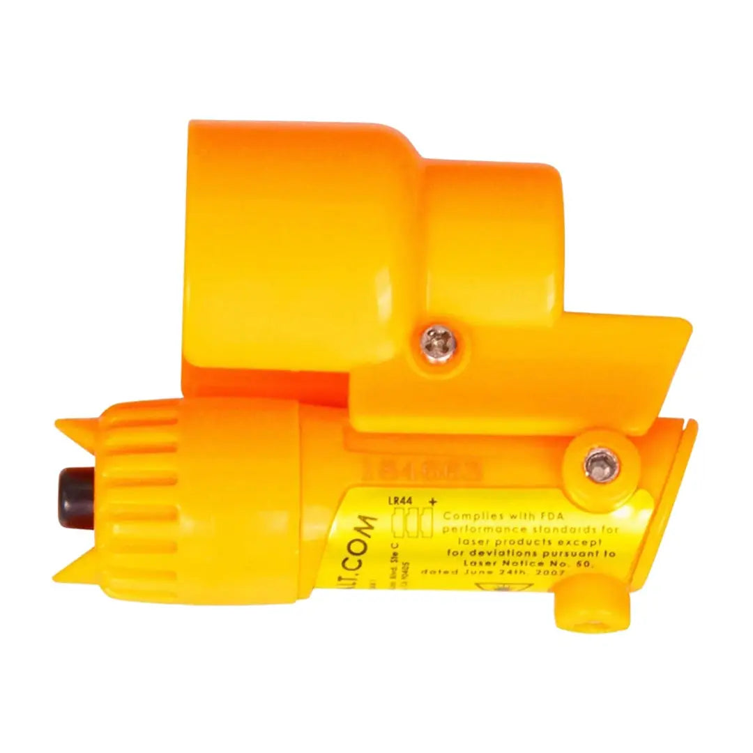 Bright yellow flashlight with screws, part of the Bug-A-Salt Bug-Beam Laser