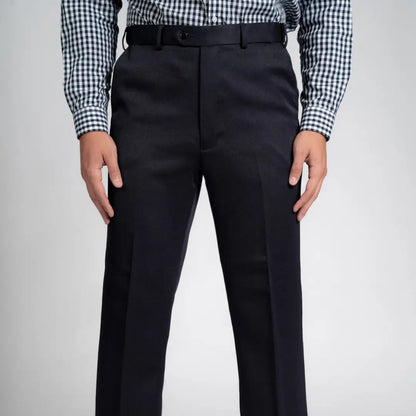 Stylish Black Cavalry Twill Trousers with a belt, perfect for any occasion