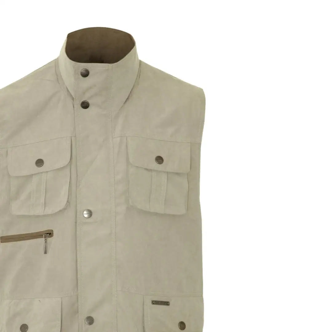 Beige Champion Farnham Gilet with pockets and high collar, perfect for safari adventures