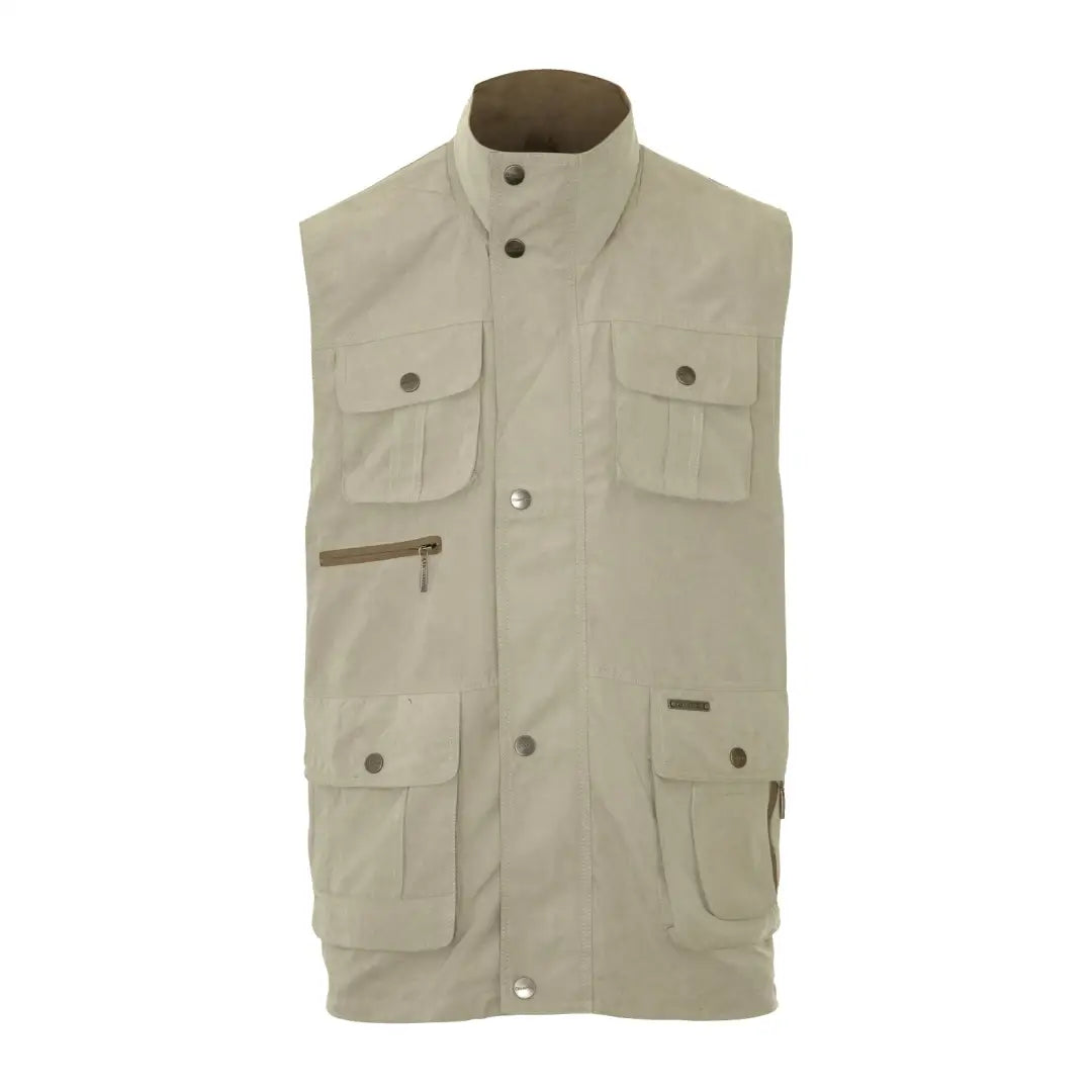 Beige sleeveless Champion Farnham Gilet with pockets and a high collar