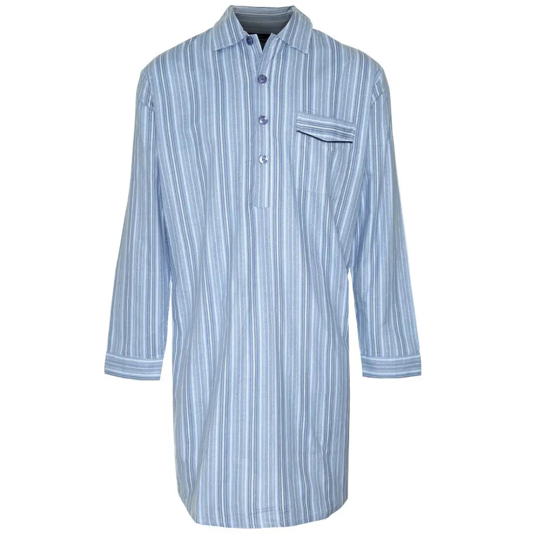 Champion Harrow Men’s Nightshirt in light blue and white with chest pocket, perfect for country clothing