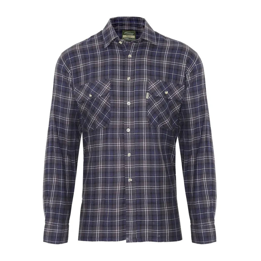 Navy blue and white plaid Champion Kilbeggan Shirt with chest pockets for a casual look