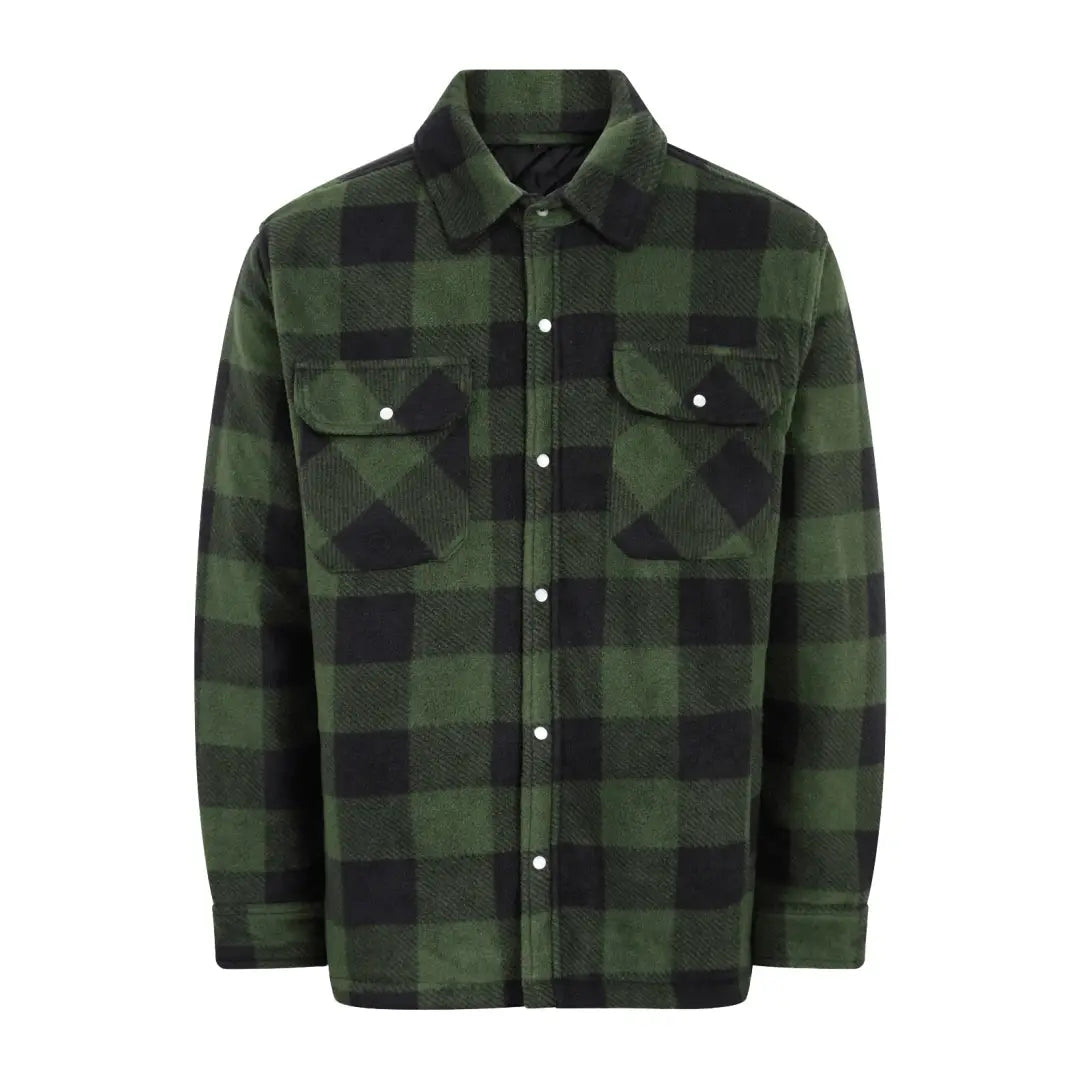 Green and black plaid Champion Kinross padded shirt with buttons and chest pockets