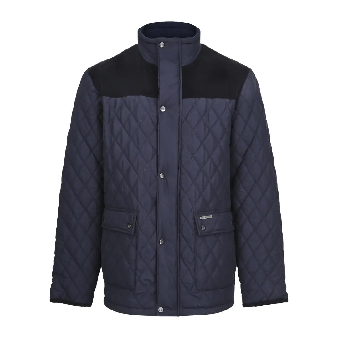 Navy blue Champion Lewis quilted jacket with black shoulder panels and high collar