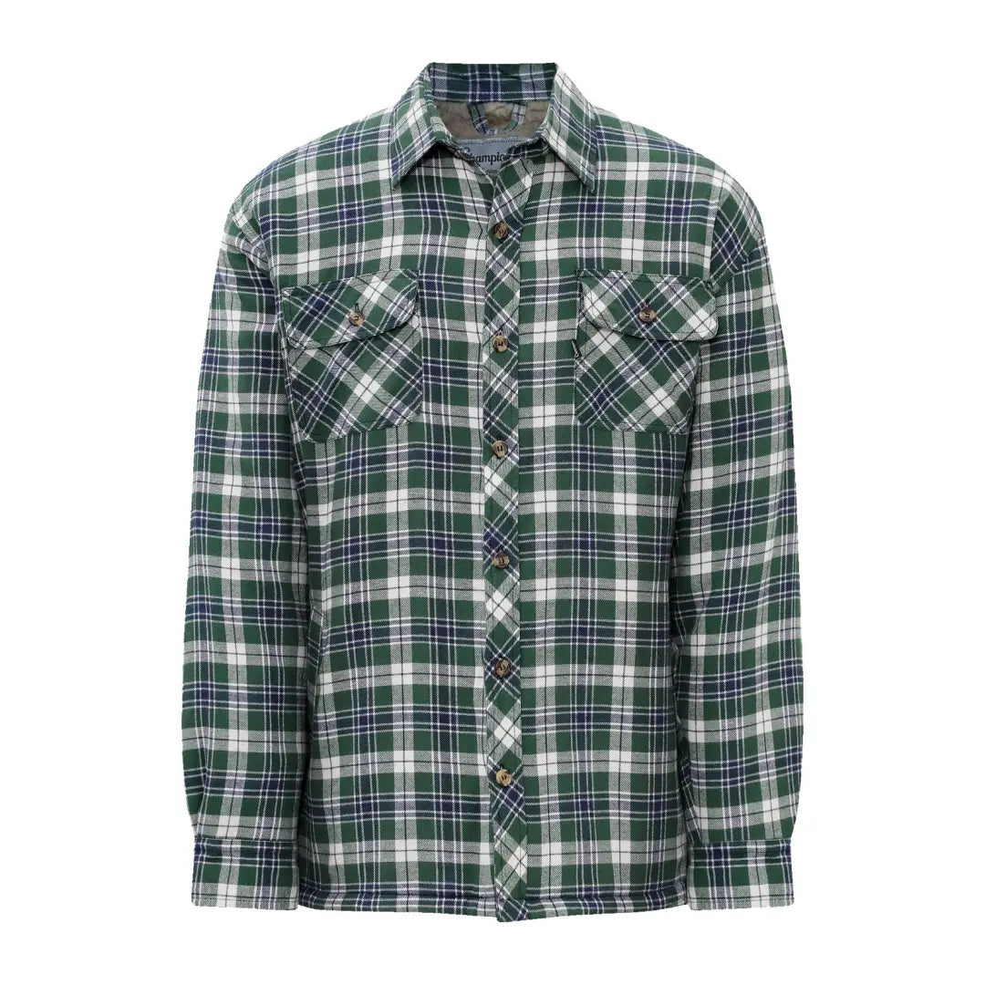 Green and white plaid flannel Champion Pennine Padded Shirt with chest pockets