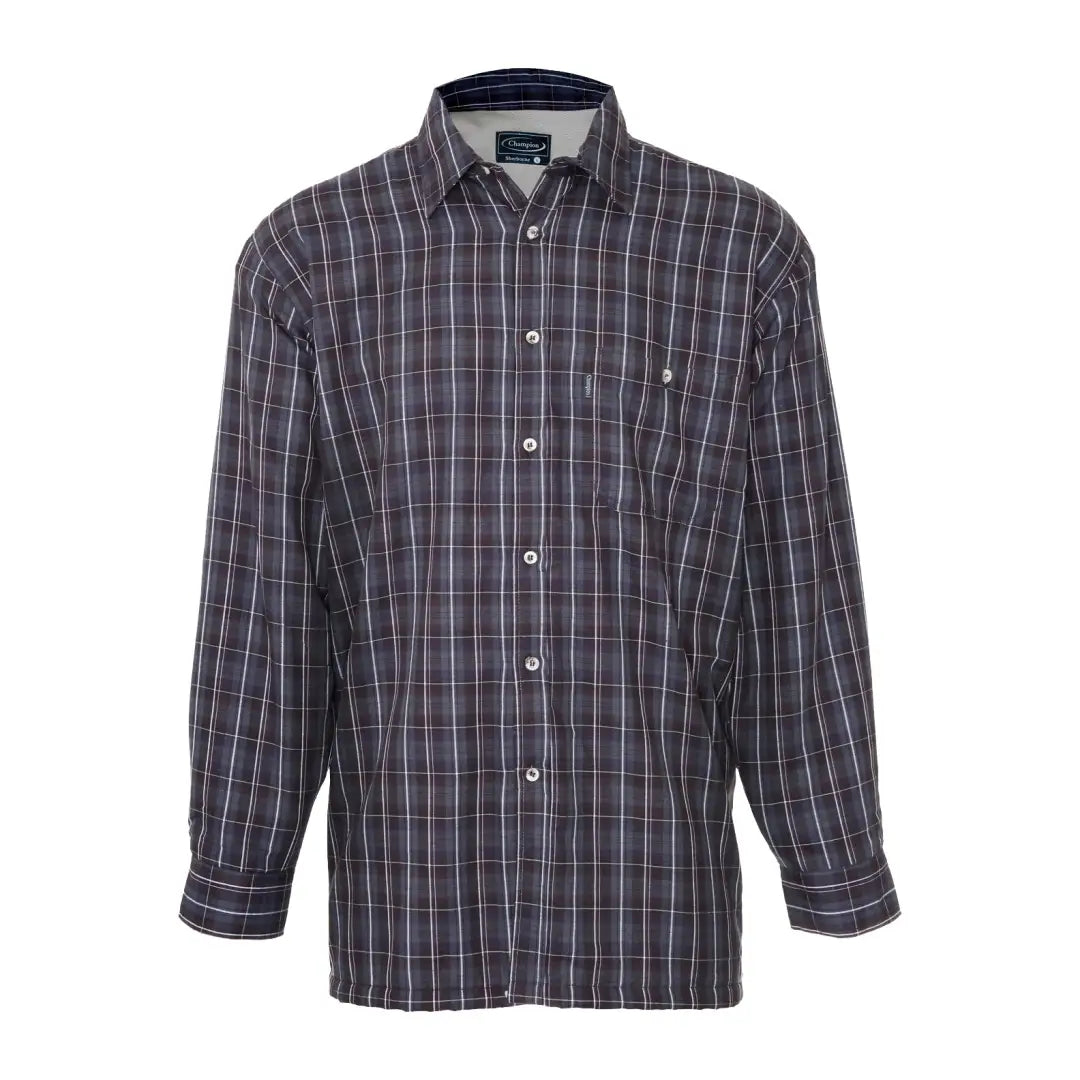 Plaid button-up Champion Sherborne fleece lined shirt with long sleeves and collar