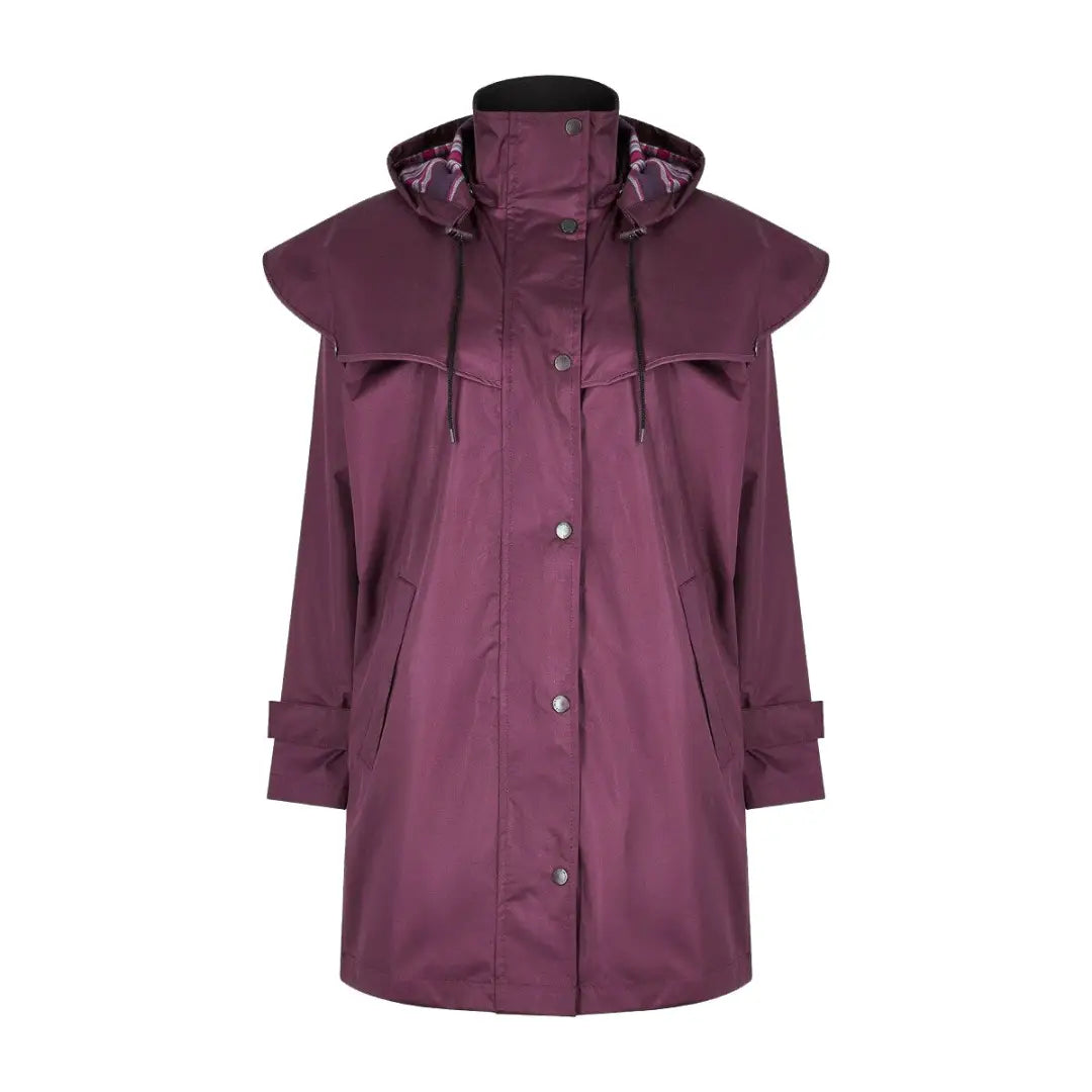 Burgundy Champion Windsor Riding Coat with cape-like shoulder overlay for stylish rain protection