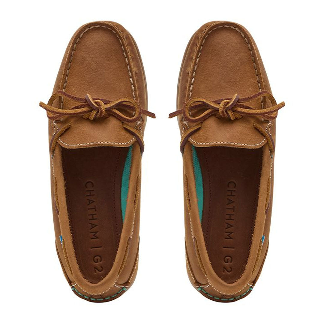 Pair of brown leather boat shoes from Chatham Olivia, perfect premium nubuck deck shoes