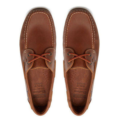 Pair of Chatham Whitstable leather boat shoes in stylish brown for a casual look