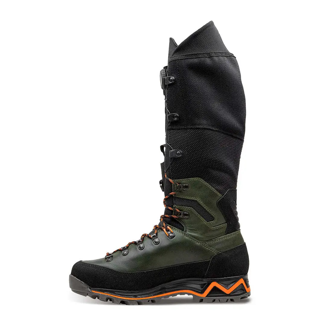 Crispi Futura NXT GTX rugged hiking boot in black, green, and orange accents