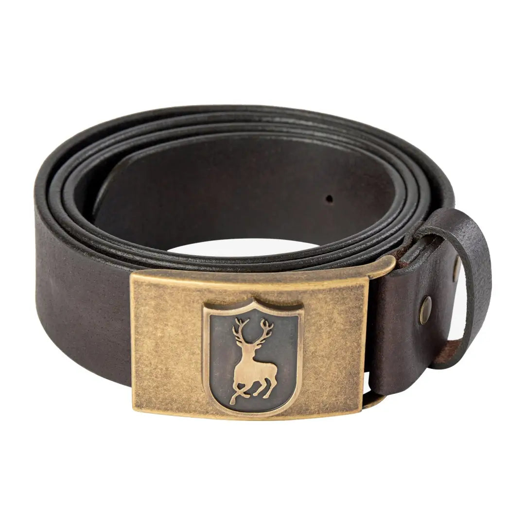 Dark leather belt with brass buckle and deer emblem for Deerhunter Adjustable Leather