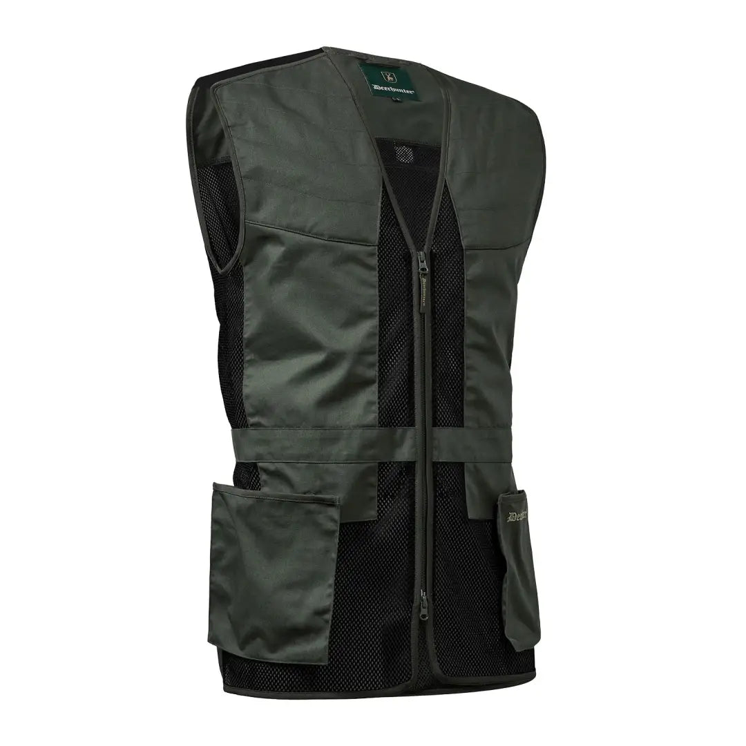 Dark green Deerhunter Atlas Mesh Shooting Waistcoat with pockets and front zipper