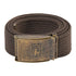 Brown Deerhunter Canvas Belt with antique brass buckle and deer emblem for outdoor hunting