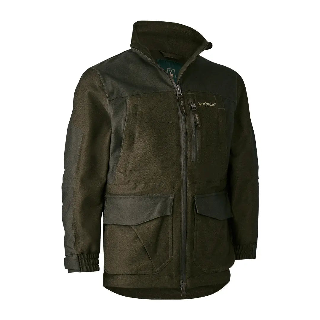 Dark green Deerhunter Chasse Jacket for youth with pockets and high collar design