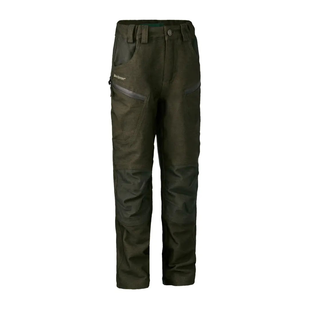 Dark green Deerhunter Youth Chasse Trousers with zippered pockets for outdoor adventures