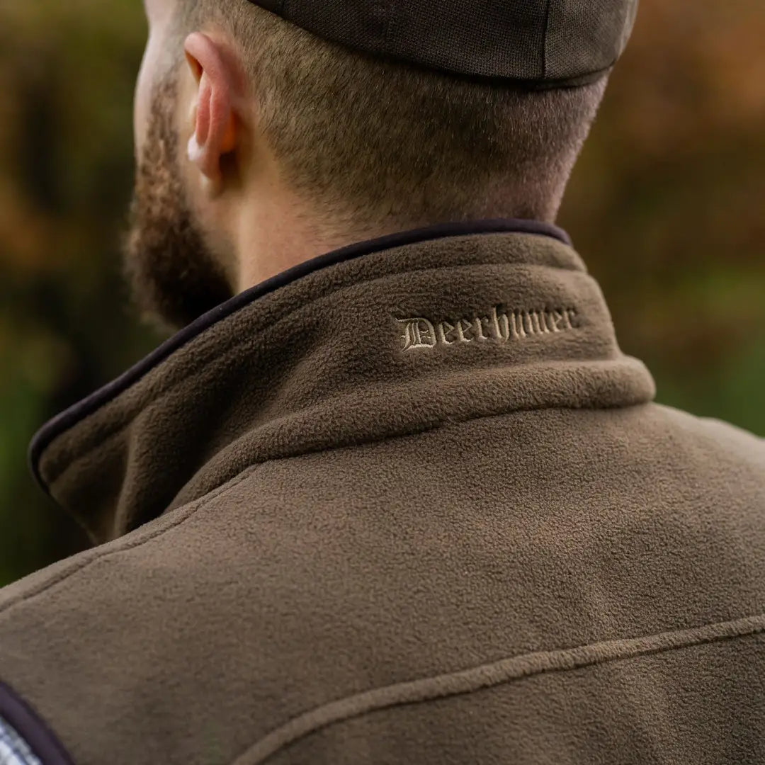 Tan fleece waistcoat with Deerhunter logo on collar, perfect for chilly days