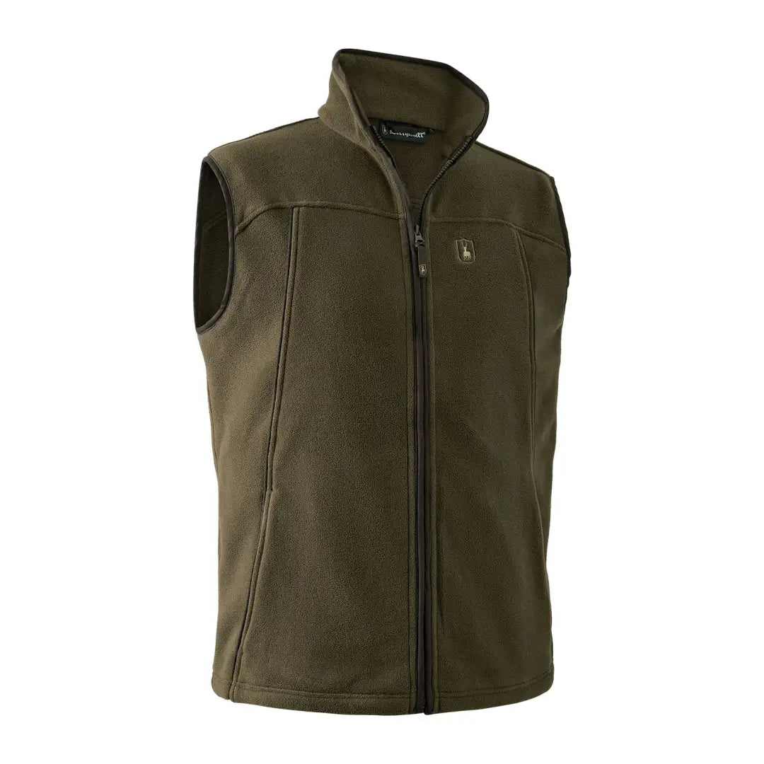 Olive green Eagle Fleece Waistcoat with full-length zipper and stand-up collar