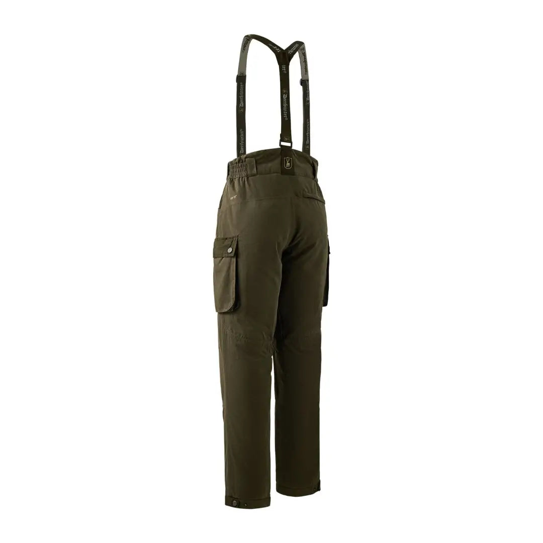 Dark green Eagle Winter Trousers with suspenders and cargo pockets for outdoor adventures