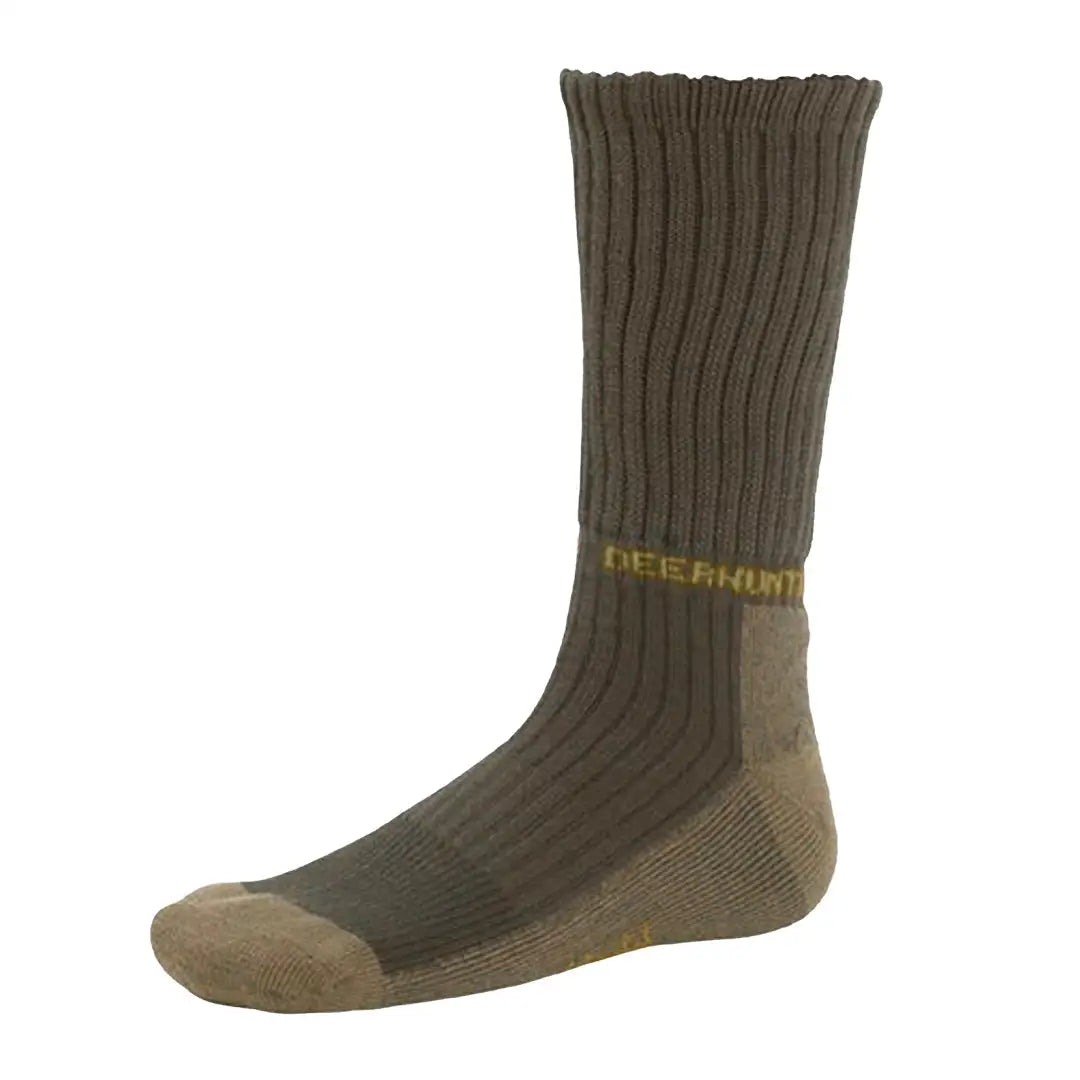 Olive green ribbed Deerhunter Game Socks with tan heel and toe areas