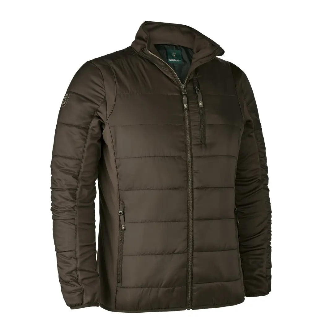 Dark brown Deerhunter Heat Padded Jacket with full-length zipper and stand-up collar