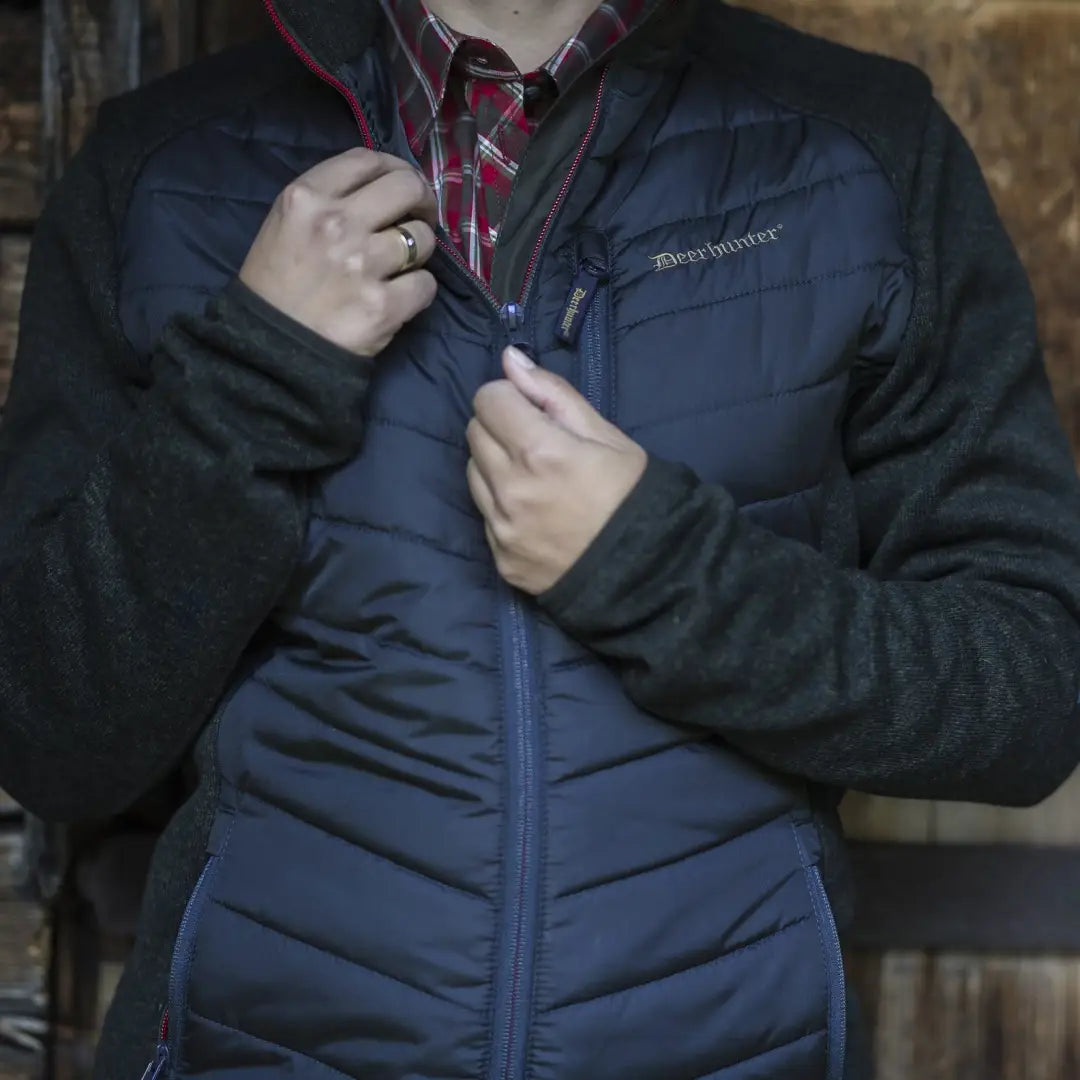 Navy blue puffer jacket with zipper front from Deerhunter Lady Caroline collection