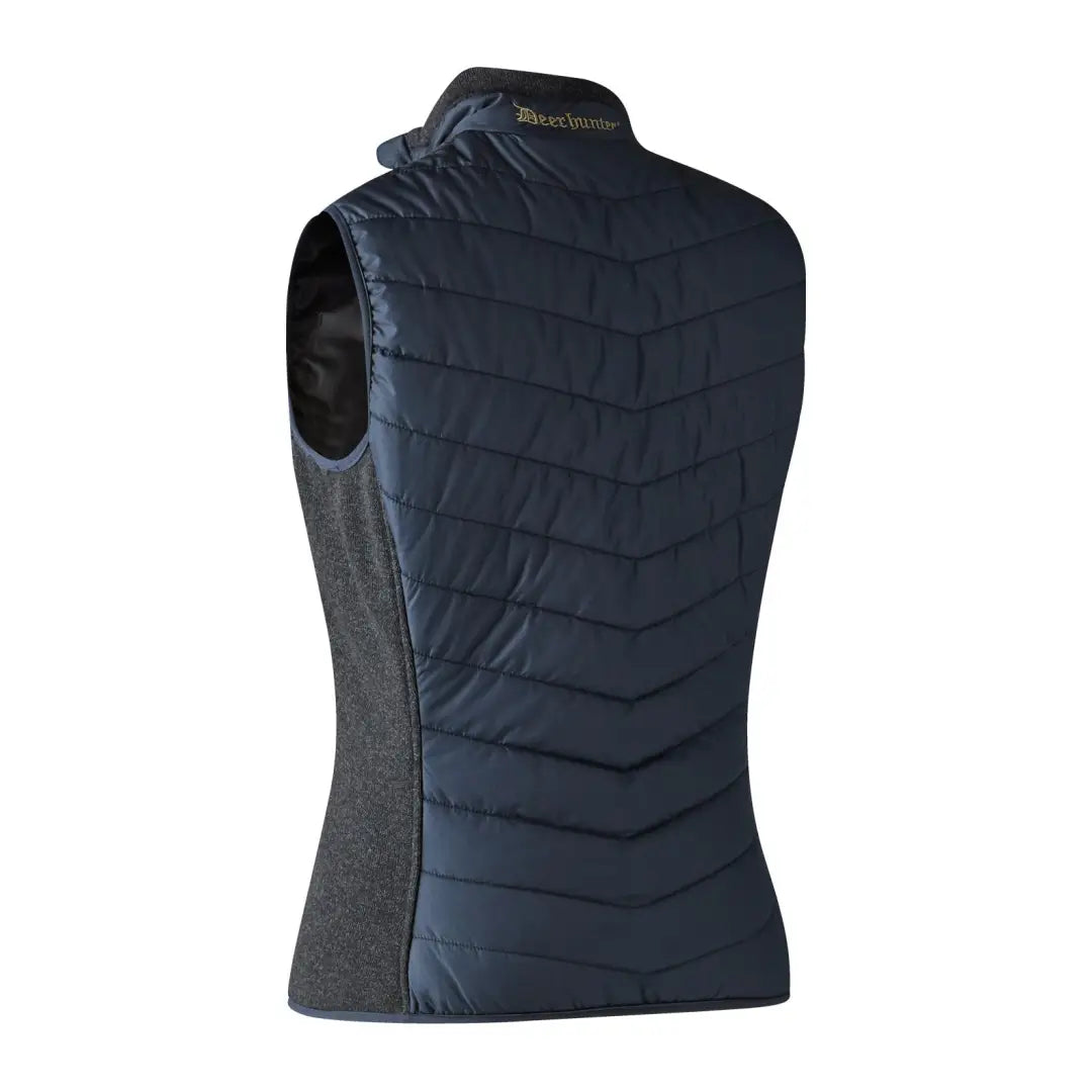 Navy blue quilted Lady Caroline padded waistcoat with high collar and sleeveless design