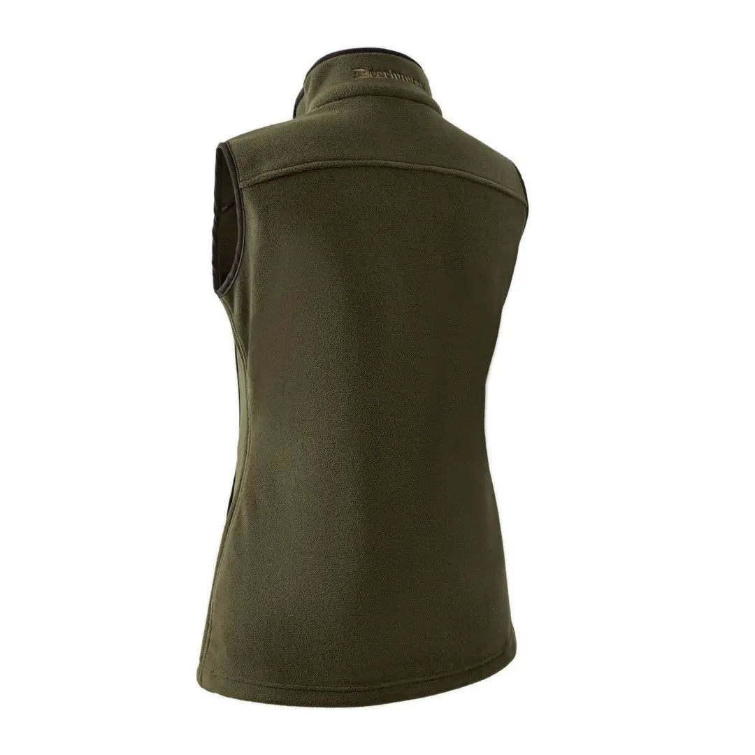 Olive green sleeveless fleece waistcoat, perfect for outdoor adventures in style