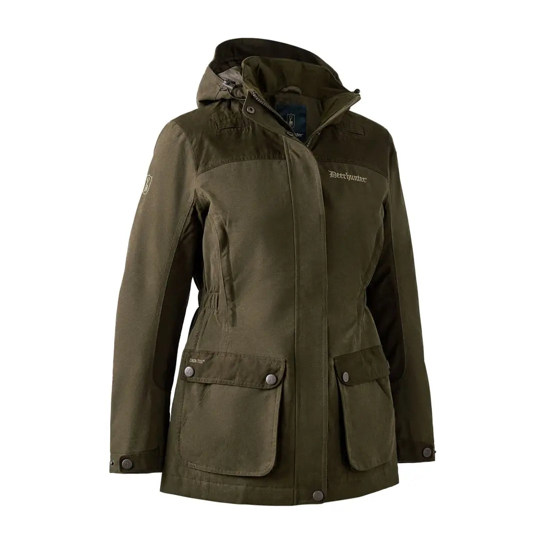 Olive green Deerhunter Lady Eagle Jacket with pockets and zipper for outdoor adventures