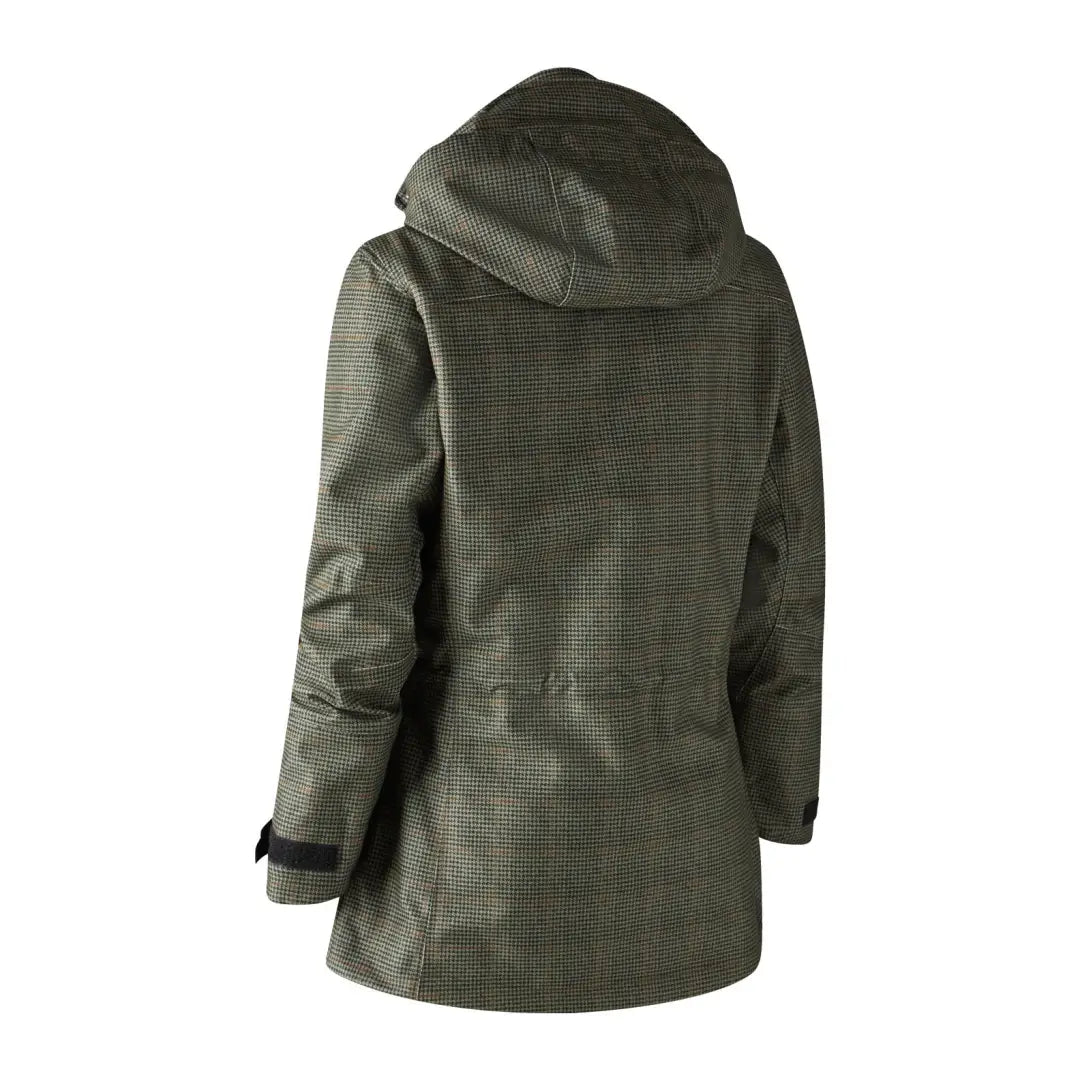 Green hooded waterproof Lady Gabby Jacket featuring a stylish textured pattern