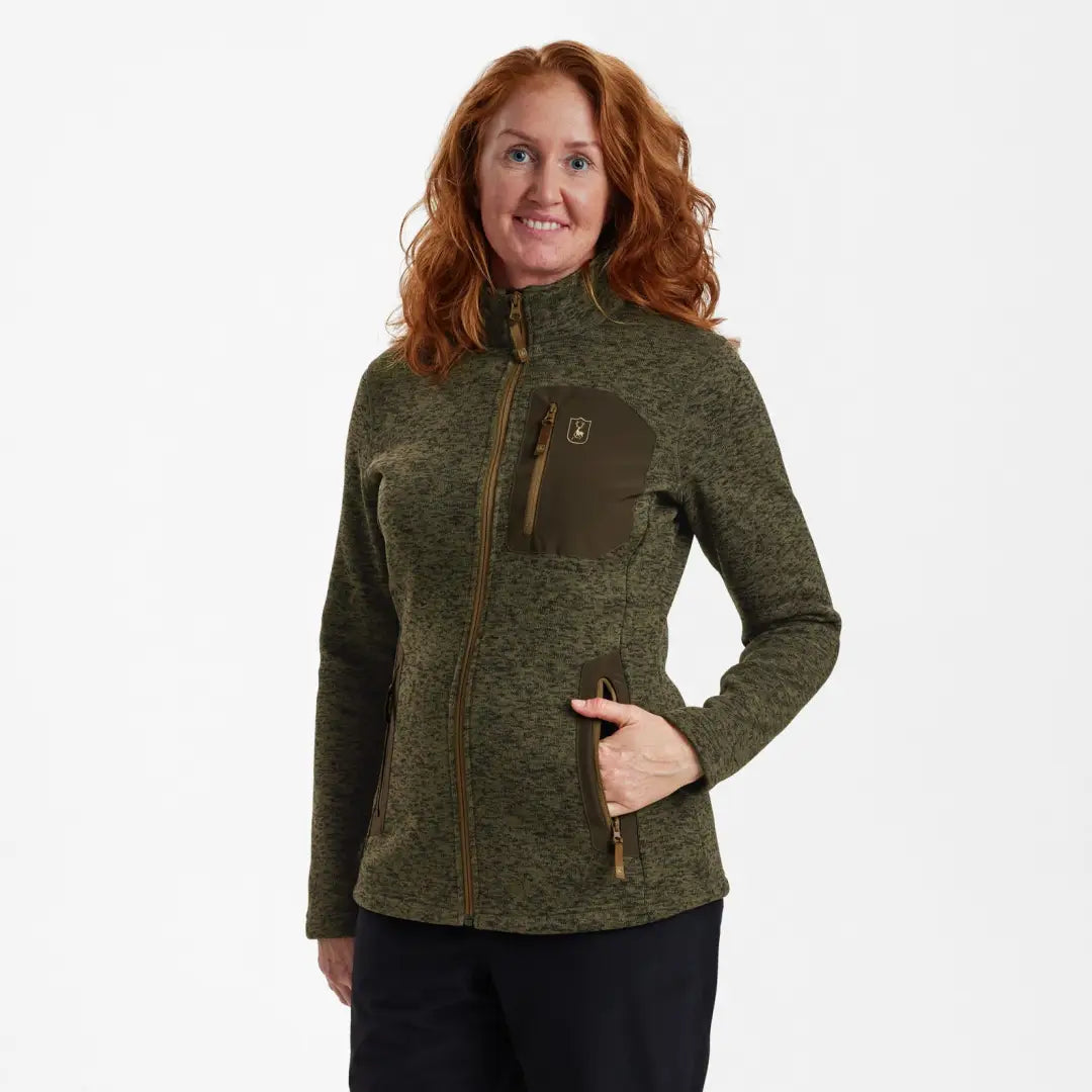 Green Deerhunter Lady Sarek Knitted Jacket with zippered front and chest pocket