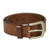 Brown leather belt with silver buckle, perfect for hunting trousers and everyday wear