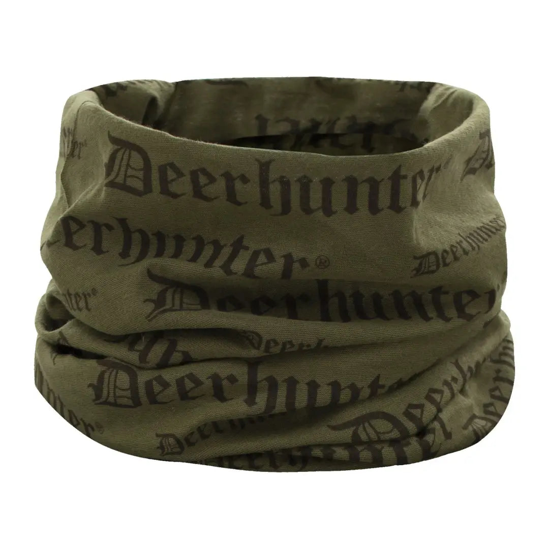 Olive green Deerhunter Logo Neck Tube featuring darker text design