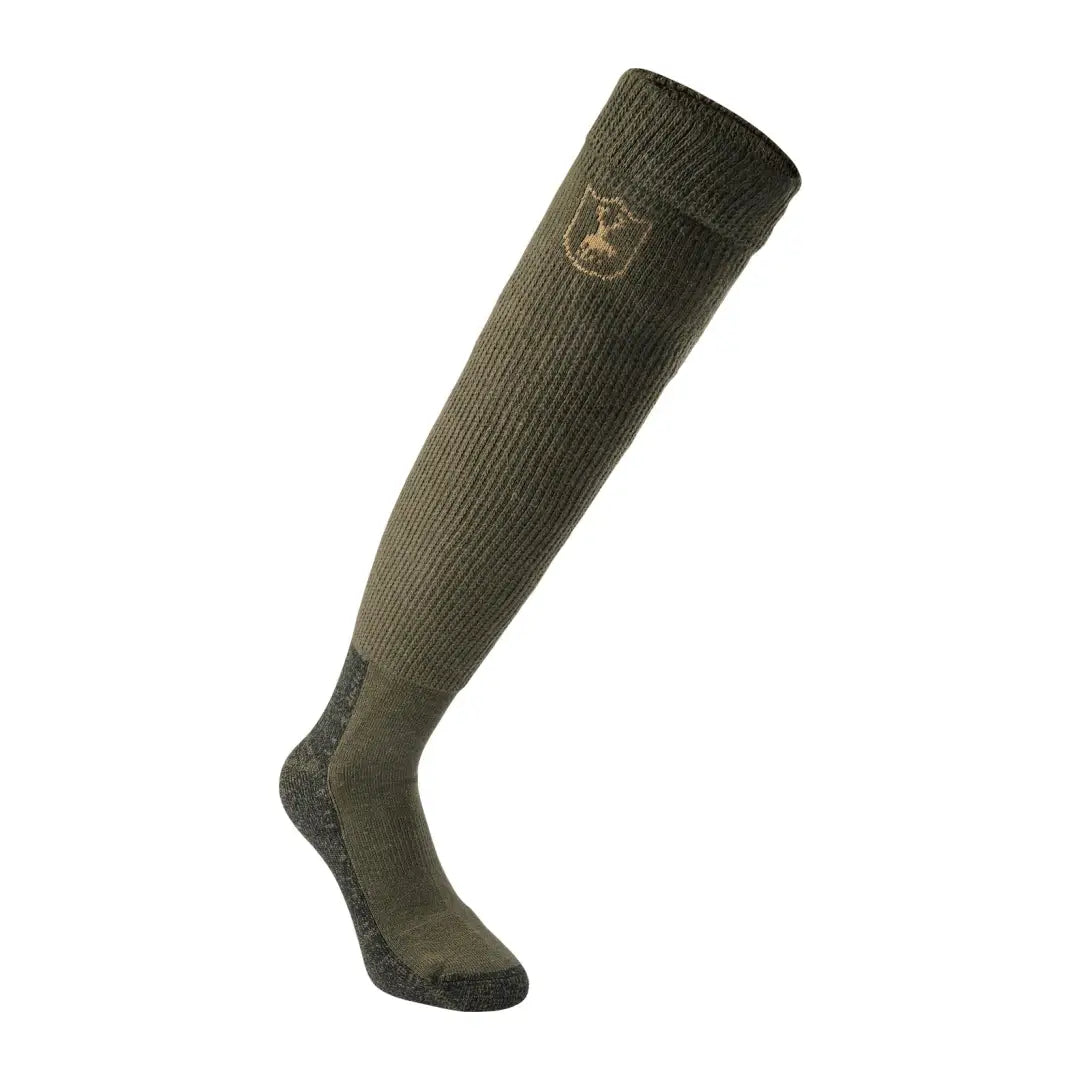 Olive green Deerhunter Long Deluxe Wool Socks with logo, extra soft terry comfort