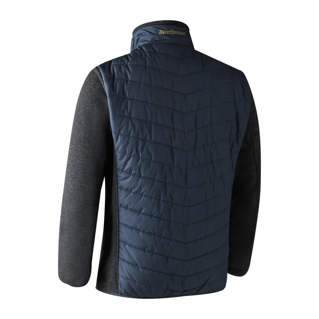 Navy blue Deerhunter Moor Padded Jacket with knitted sleeves and high collar