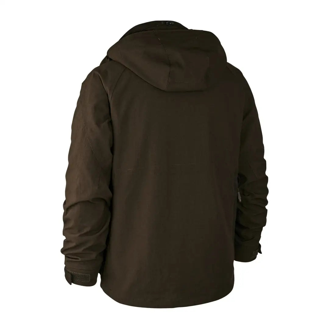 Dark brown hooded Muflon Extreme Jacket with long sleeves for outdoor adventures