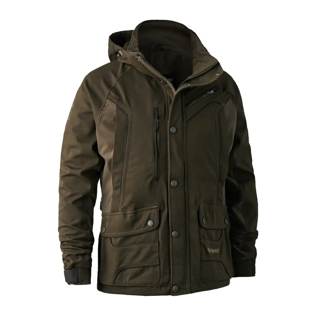 Dark green Deerhunter Muflon Light Jacket featuring high collar and multiple pockets