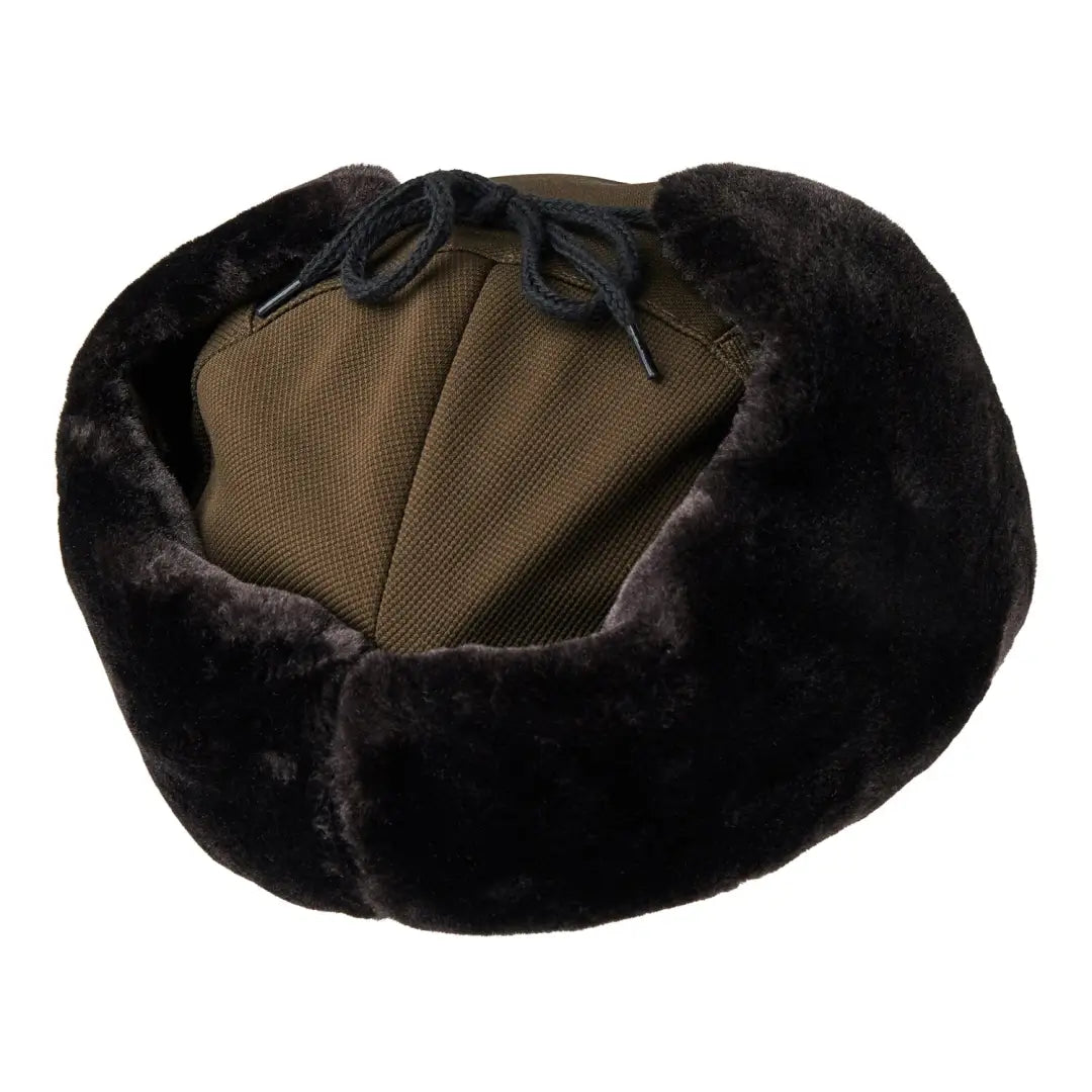 Fur-lined Deerhunter Muflon Winter Hat with khaki crown and black fur trim