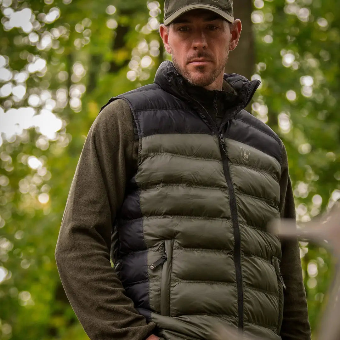 Puffy down vest over a long-sleeved shirt, showcasing the Northward Padded Waistcoat look